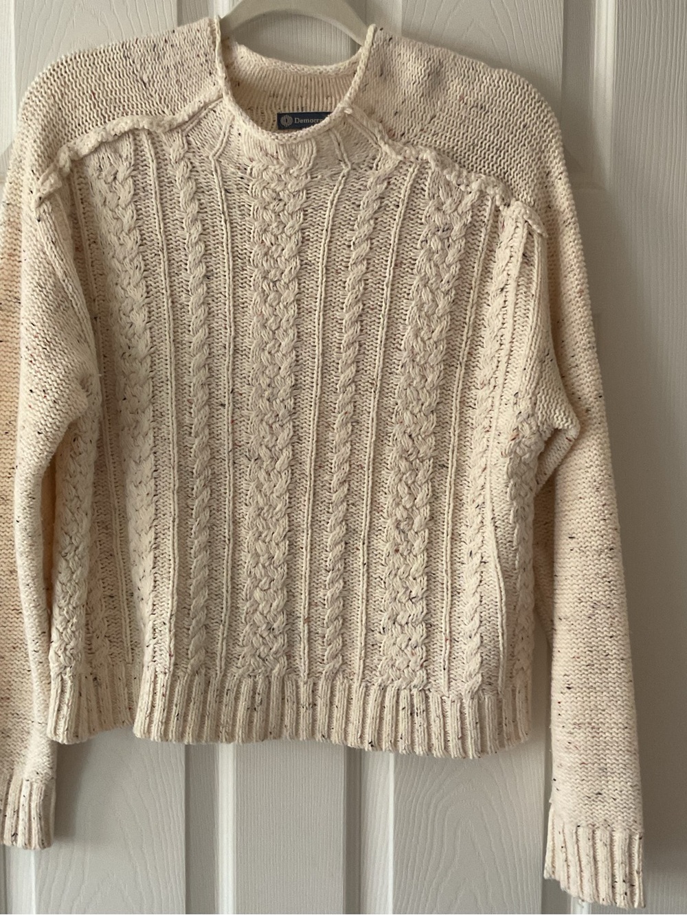 Democracy Cream Cable Knit Crewneck Sweater
